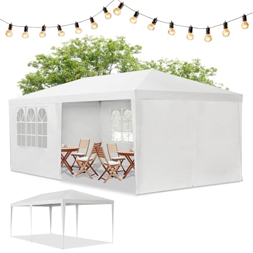 Juskys® Partyzelt 3x6 m mit 6 abnehmbaren Seitenwänden & Dach - 18 m² - 12 Erdhaken & 6 Seile - Festzelt für Garten Party Hochzeit Gartenpavillon Gartenzelt Pavillon - Weiß