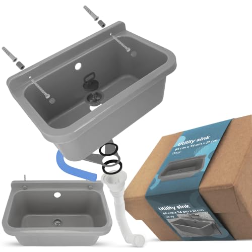 Waschbecken Spülbecken Ausgussbecken Waschtrog Becken 55x34x21cm Grau Gewerbe Waschraum Garten Garage Keller Werkstatt Waschküche Waschtisch Außenwaschbecken Gartenwaschbecken
