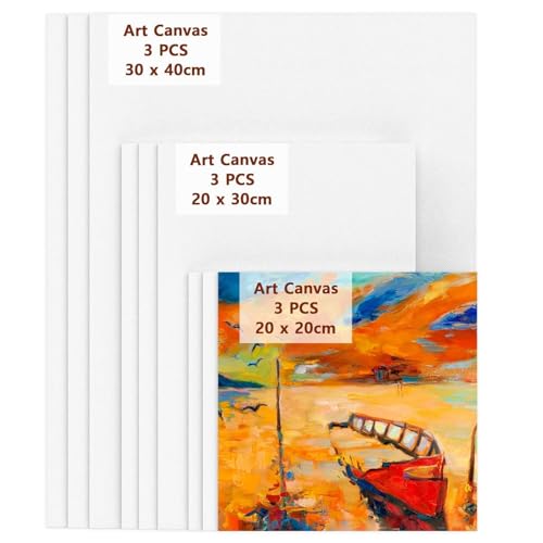 Koncci Leinwand zum Bemalen - 9 Stück(20x20, 20x30, 30x40 cm) Leinwand Set aus Baumwolle, Multi-Größen Canvas Painting, Leinwände für Acrylfarben Anfänger Studentin Künstlerin (Nicht Keilrahmen)