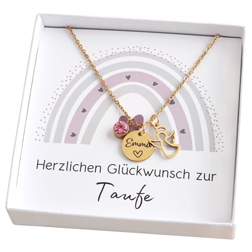 Kette mit Schutzengel Engel Taufkette personalisierte Kette mit Gravur Namenskette Silber Gold Taufgeschenk Mädchen Junge Geschenk zur Taufe Kommunion Geburt