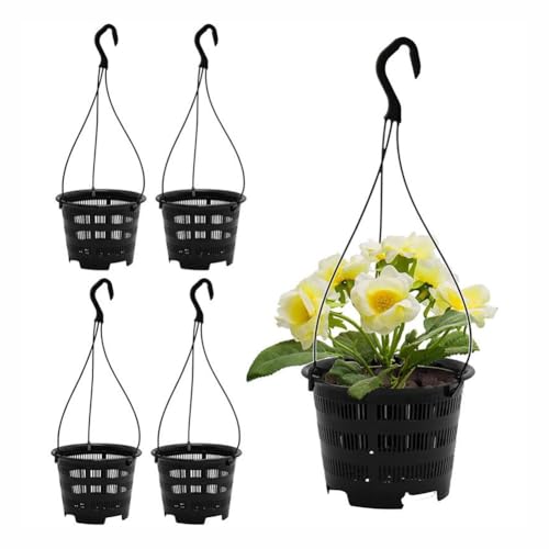 URPIZY 5er Set H?ngeorchideent?pfe aus Kunststoff mit Atmungsaktivem Netz, Schwarze Blumenampeln mit Aufh?nger f¨¹r Indoor und Outdoor, Bel¨¹ftete Mesh-T?pfe f¨¹r Orchideen und Zimmerpflanze