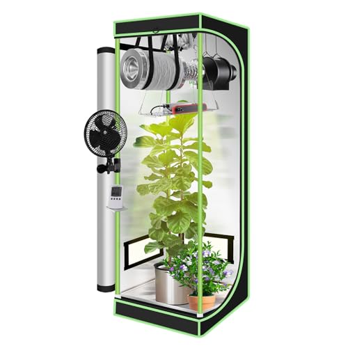 Eikuavons Growzelt Komplettset 60x60x140cm – Indoor Hydroponik Growzelt mit 100W Faltbarer LED Lampe und Vollspektrum Belüftung