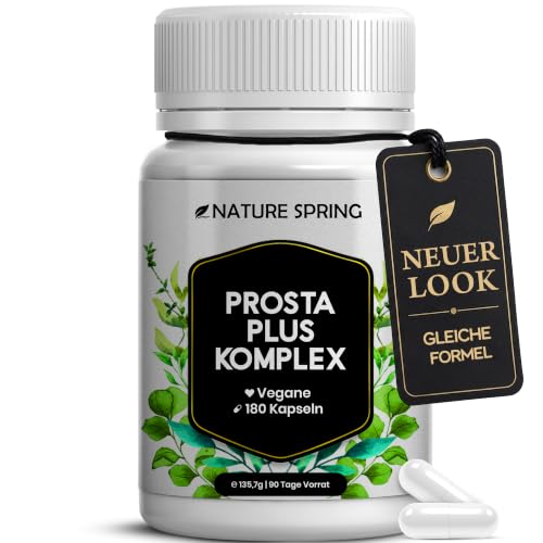 Prosta Plus Komplex - 180 Prostata Kapseln hochdosiert - einzigartige Formel aus Kürbiskern-, Sägepalmen-, Brennnesselwurzelextrakt mit Zink, Vitamin E & Selen - geprüfte Prostata Komplex Kapseln