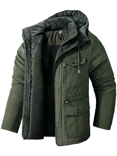 Mr.Stream Herren Winter 3-in-1-hooded Jacket winddichtes Kunstpelzfutter Windjacke Mantel-Oberbekleidung wärmen Parka US M/Asia Tag 2XL(Fit 171-188 lb) Grün