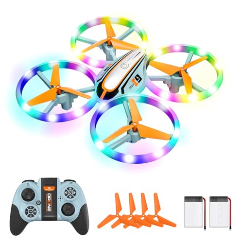 i9 Drohne für Kinder, RC Quadrocopter mit LED Lichter, Kopflos Modus, Höhenhaltung, 3D Flip und 2 Akkus, Spielzeug Geschenke für Jungen Mädchen Anfänger