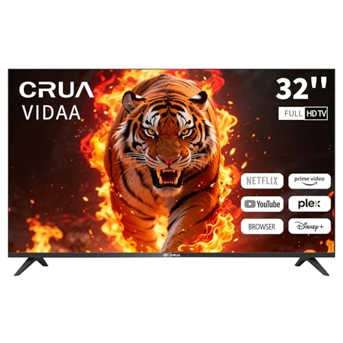 CRUA 32 Zoll Smart TV 3X HDMI, 2xUSB, Fernseher kompatibel mit VIDAA | EyeCare,Triple Tuner DVB-T/-T2/-C/-S/-S2 CI+Power Input 100-240V~ 50/60HZ for Home, Kitchen, or RV Camper