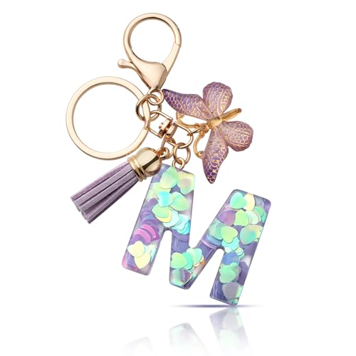 CHUQING Schlüsselanhänger Buchstabe Mädchen Schlüsselanhänger mit Anfangsbuchstaben Anhänger Schlüssel Letter Keychain für Frauen Damen Lila M
