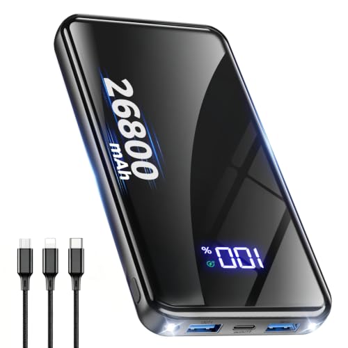 Power Bank, 26800mAh Schnellladen USB-C, 30% Größere Kapazität, Schwarz