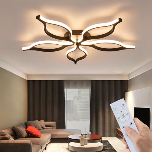 CBJKTX LED Deckenleuchte Wohnzimmer Deckenlampe - 80CM Wohnzimmerlampe 75W Schwarz Groß Dimmbar Modern Design 3000-6500K mit Fernbedienung Nachtlichtmodus Schlafzimmerlampe für Schlafzimmer Esszimmer