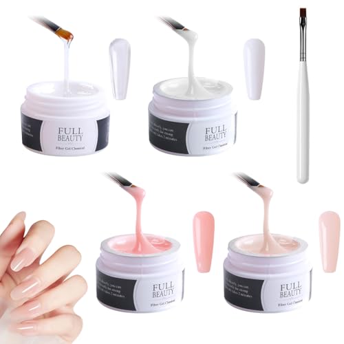 4 Stück Aufbaugel für Gelnägel 15ml Gel Nägel UV Aufbaugel für Nägel,Nagel Gel Zur Stärkung Von Extensions und Zur Reparatur Von Styles,mit Manikürepinsel(4 Farben)