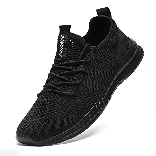 FUJEAK Herren Walkingschuhe Turnschuhe Fitnessstudio Sportschuhe Sneaker Running Tennis Schuhe Freizeit Straßenlaufschuhe Fashion Leichtgewichts Atmungsaktiv Schlüpfen Schuhe Schwarz 41 EU