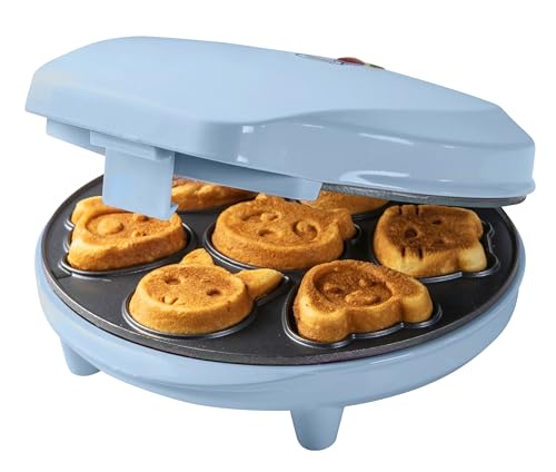 Bestron Waffeleisen für Mini-Cookies, Mini-Cookie-Maker in Tiermotiven, Waffeleisen für Mini-Waffel-Kekse, mit Backampel & Antihaftbeschichtung, 700 Watt, Farbe: Blau