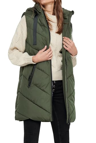 JDY Damen 3/4-lange Steppweste mit Kapuze JDYSkylar Padded Hood Waistcoat 15220630 Forest Night M