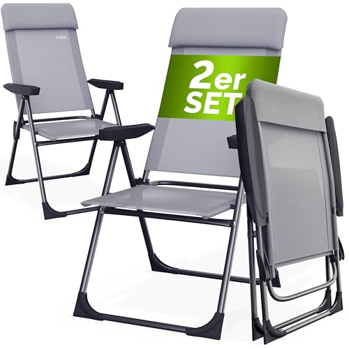Casaria Gartenstühle 2er Set Klappbar 6-Fach Verstellbar Alu mit hoher Rückenlehne Liegefunktion Faltbar Balkon Campingstuhl Klappstuhl Hochlehner