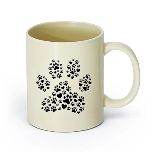 AYUEHBN Keramik Kaffee-Milch-Tee-Keramiktassen Fußabdrücke Pfoten Liebe Haustiere Tiershop （11oz/320ml） Kaffeetasse für Cappuccino, Tee, Milch Hellgelb