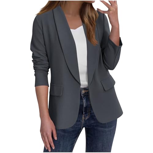 RLEHJN Blazer Damen Sportlich Elegant Große Größen Langarm Sommerjacke Lässiger Damenblazer aus Baumwolle und Leinen mit Zwei Knöpfen Schlichter Lockerer Sakko Freizeit Anzugjacke Knopf Jacke