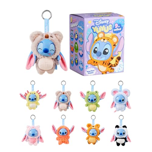 Disney YuYus Stitch Wave 1 – Plüsch-Vinyl-Charms im Blindbox-Format, Bag-Charm-Trend, 9 tierische Designs wie Tiger oder Axolotl, Karabiner, Überraschungsfigur, ca. 12 cm, für Kinder & Fans