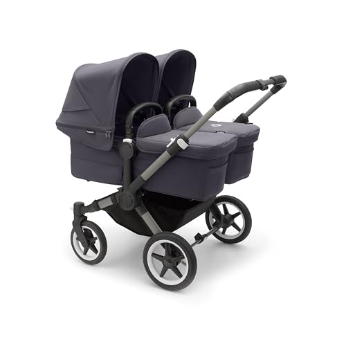 Bugaboo Donkey 5 Twin Zwillings-Kinderwagen, verbessertes Side by Side Design, wendbarer Sitz, Ein-Hand-Lenkung und extra viel Stauraum, Stormy Blue