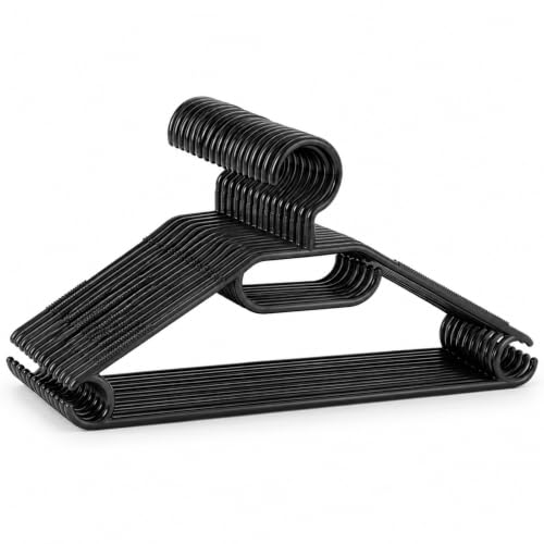 20 Kleiderbügel schwarz mit drehbaren Haken, Anti-Rutsch Kleider Bügel Plastik, Kleiderbügel Platzsparend aus Kunststoff, Made in EU, 100% Recyclingmaterial