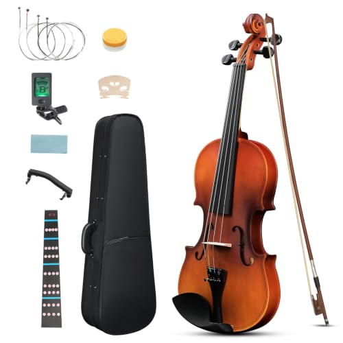 LEADZM 3/4 Violine Set mit Bogen, Geige mit Saiten und Koffer (Mattbraun)