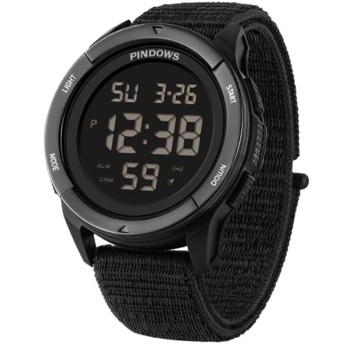 PINDOWS Herren Digitaluhr, 50M Wasserdicht Militär Taktisch Outdoor Sport