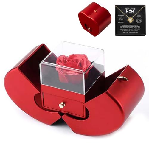Irrun Roses and Necklaces Gift Set, Apple Shaped Jewelry Boxes, Handmade Rose Gifts For Wife Girlfriend Mum, Suitable for Birthday, Valentine's Day, Mother's Day, Christmas Day (Son Gold)
