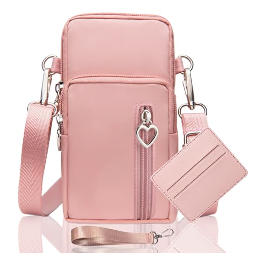 LYJOW Handytasche Zum Umhängen Damen Handy Tasche Umhängetasche Mit Geldbörse Zum Umhängen Mädchen Schultertasche Handytaschen Verstellbar Schultergurt Armtasche Sportarmband (Rosa)