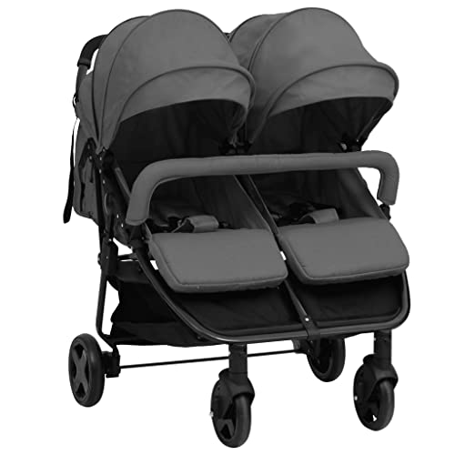 Willood Geschwisterwagen Tandem Kinderwagen Zwillingskinderwagen Dunkelgrau und Schwarz Stahl