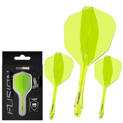 WINMAU Darts Fusion Integrated Flight & Shaft System - No.6 Shape & Design - Gelbe Farbe, Medium Länge