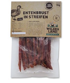 Wildes Land - Entenbrust in Streifen - 70 g - Extra viel Fleisch (93%) - Getreide- und glutenfrei - Unter 4% Fett - Für Hunde und Katzen