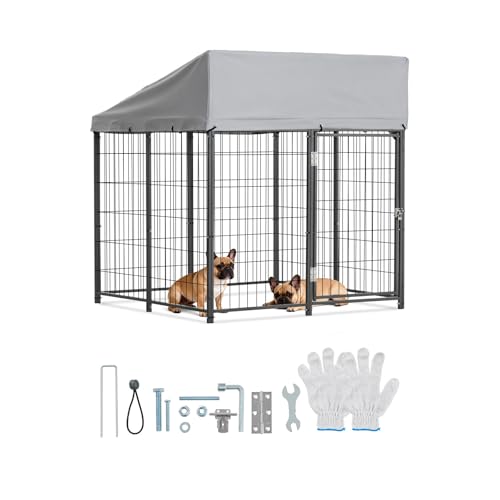 VEVOR Hundezwinger, 1,12x1,15x1,25 m, Hundehütte mit Sicherheitsschloss, Outdoor Hundehaus mit UV-Beständiger & Wasserdichter Dachabdeckung, Robuste Hundegehege/Auslauf für Große Hunde
