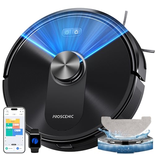 Proscenic Q10 Saugroboter mit Wischfunktion, 8000Pa 200min Staubsauger Roboter, Intelligentes Laser Navigation mit 5 Karten, Steuerung über APP Alexa Siri AppleWatch Fernbedienung für Böden Teppiche