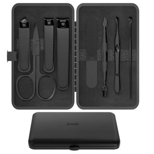 OFIDUS Precision 8 Teiliges Reiseset für Herren Nagelpflege, Maniküreset aus Edelstahl mit Fingernagel- und Fußnagelknipser, Nagelfeile, Pinzette mit schräger Spitze, Nagelhautschere