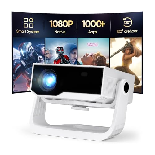 Full HD Smart Beamer unterstützt 4K, 28000 Lumens,Android 11, Integrierte Apps, WiFi 6&BT 5.2, motorisierter Fokus, Trapezkorrektur,120° Verstellbarer Ständer Heimkino Beamer