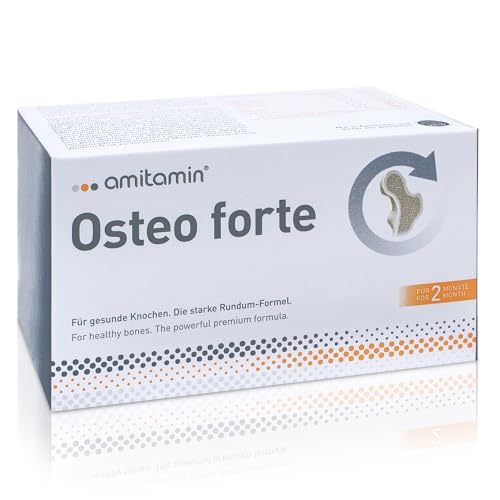 amitamin Osteo Forte | Hochdosiert | Komplex mit Vitamin C, K, D, Kalzium, Magnesium, Zink, Mangan | Apothekenqualität | 120 Kapseln | Deutsche Herstellung