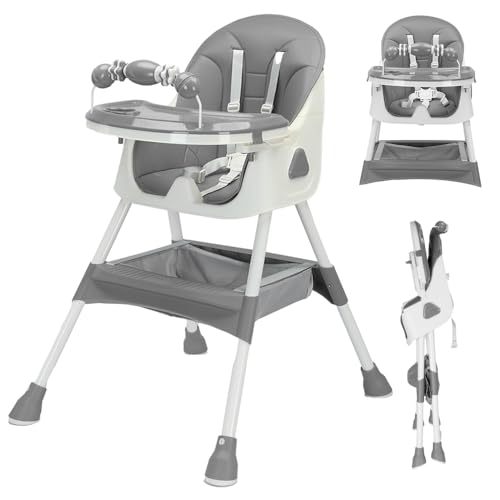 UBRAVOO 3-in-1 Babyhochstuhl, Kinderstuhl Klappbar Baby Hochstuhl ab 6 Monate, Umwandelbarer Ess- und Spielhochstuhl mit Doppellagigem Essteller und Spielzeugregal