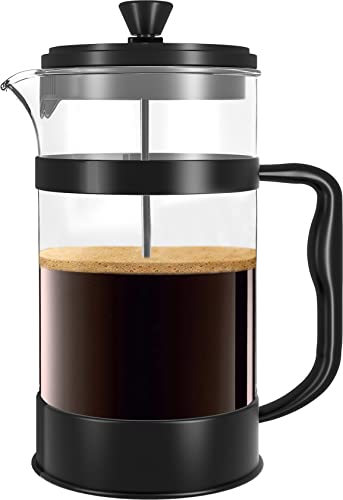 KICHLY French Press Kaffeemaschine- Tragbare Cafetière mit Dreifachfilter- Hitzebeständiges Glas mit Edelstahlgehäuse- Große Karaffe- 1000ml / 1 litre / 34Oz - Schwarz