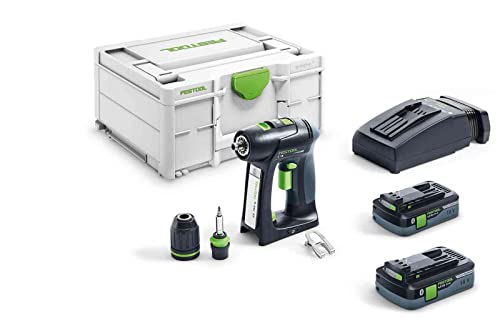 Festool Akku-Bohrschrauber C 18 HPC 4,0 I-Plus (mit Akkupacks BP 18 Li 4,0, Schnellladegerät, Werkzeugfutter, Magnet-Bithalter, Schnellspannbohrfutter, Bit, Gürtelclip), im Systainer