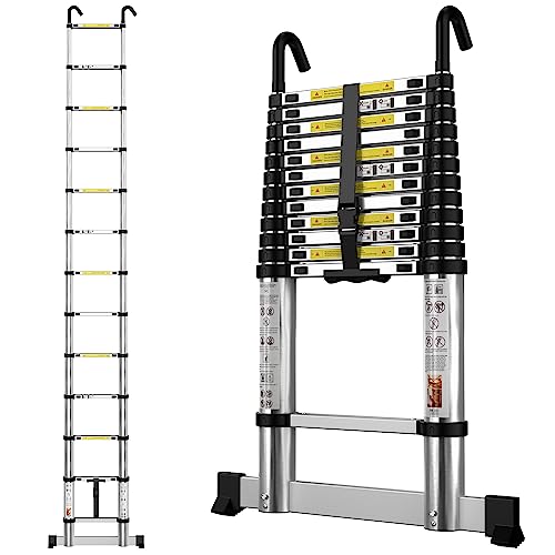 Aluminium Teleskopleiter 3,8 m mit Stabilisator und abnehmbaren Haken