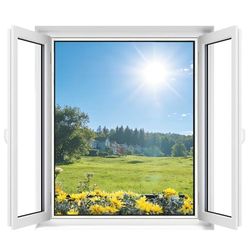 Apalus Fliegengitter Fenster, Zuschneidbar auf Fenstergrößen bis 130x150cm, Insektenschutz mit Starkem Klettband, Kinderleichte Montage, Presshilfe und Zuschneider Inklusive, Weiß