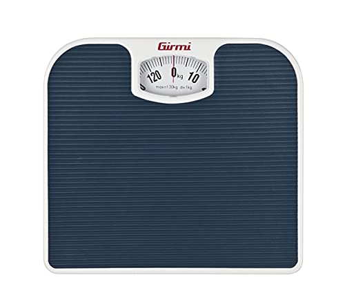 Girmi BP02 Mechanische analoge Personenwaage, 1 kg / 130 kg, Großes Ziffernblatt, Rutschfeste Trittfläche, Leicht ablesbar, Vintage-Design, Blau