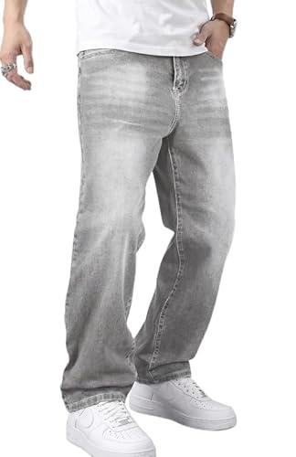JMIERR Herren Baggy Jeans Grau Weite Jeanshose Y2K Denim Streetwear Raw Jogginghose Loose Fit M?nner Hip Hop Jeanspants L
