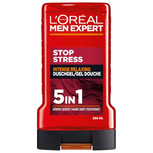L'Oréal Men Expert Duschgel und Shampoo für Männer, Duschbad zur Reinigung von Körper, Haar und Gesicht, Herren Körperpflege für langanhaltende Frische mit aromatischem Duft, Stop Stress, 1 x 250 ml