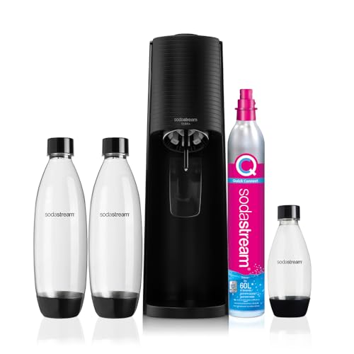 sodastream Wassersprudler Terra Black Value Pack x3 mit 2 1 l und 1 Flasche à 1/2 l spülmaschinenfest und 1 Quick Connect Zylinder, Acryl, Schwarze Erde