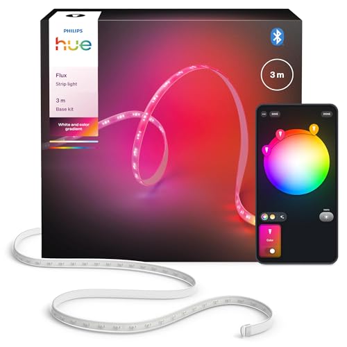 Philips Hue Flux 3m LED-Lightstrip, 1200 lm, lebendige Farben, flexible Innenbeleuchtung, Chromasync™-Farbmischung, RGBWWIC, zuschneidbar, erweiterbar, wiederverwendbar, App- und Sprachsteuerung