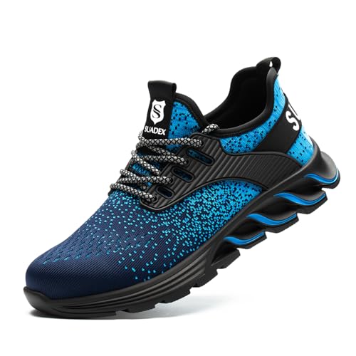 SUADEX Sicherheitsschuhe Arbeitsschuhe Herren Damen Leicht Arbeitsschutzschuhe Stahlkappenschuhe Atmungsaktiv mit Stahlkappe Blau 42 EU