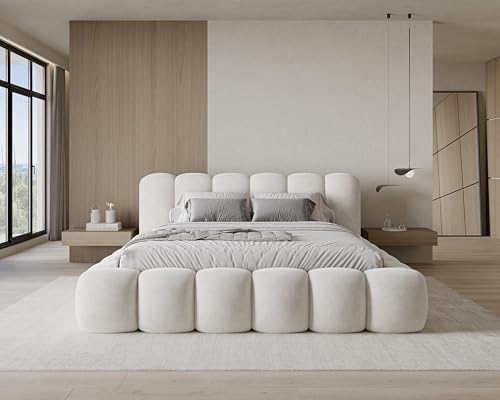 Chilly. Design Bett Stone - Polsterbett 180x200 mit Bettkasten, Lattenrost und Kopfteil -Eleganter Velluto-Samt Stoffbezug Beige