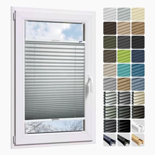 Rollmayer Plissee nach maß, Plissee mit Bohren 14 Farben 3 Profilfarben,Höhe 50-149 cm, Breite: 25cm-120cm, Plisseerollo Faltrollo Sichtschutz und Sonnenschutz für Fenster und Tür