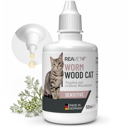 ReaVET Wurm-Kraut Tropfen für Katzen – Auch für wählerische Katzen geeignet, mit echtem Wurmkraut (Artemisia Absinthium), von deutschem Futtermittelhersteller | 50 ml