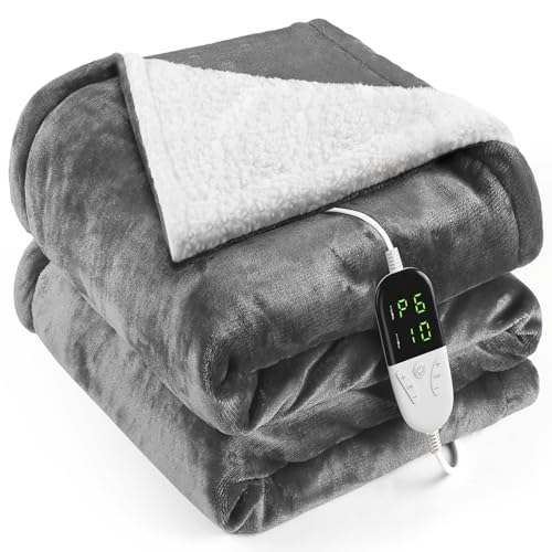 OneAmg Heizdecke mit Abschaltautomatik, 155 x 180cm 10-Stunden-Timer und 6 Heizstufen, Wärmedecke Elektrisch- Mit Digitaler Fernbedienung, Maschinenwaschbar,Heated Blanket Grau